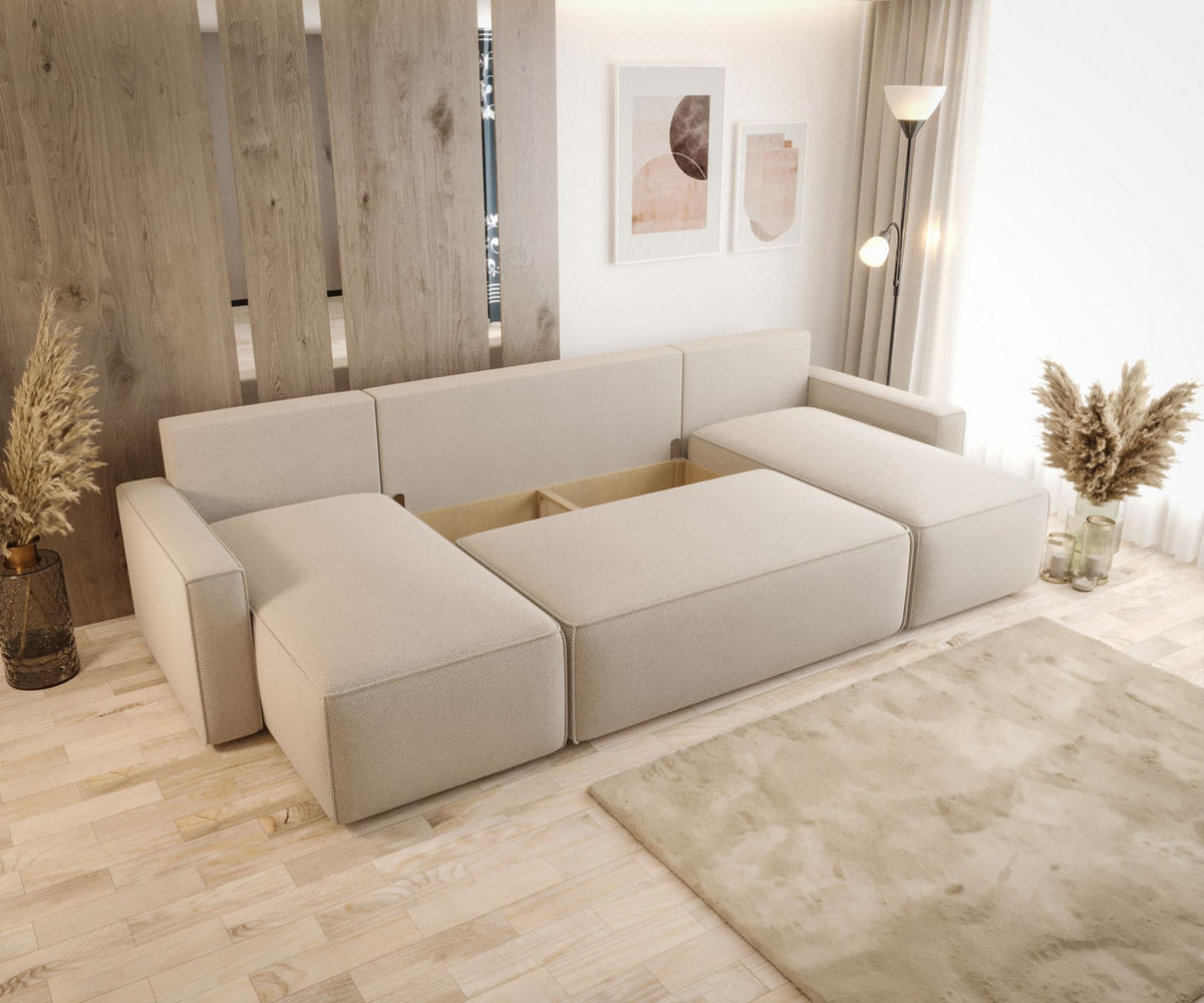 WOHNLANDSCHAFT mit Schlaffunktion SAVIO U Quelle 37 - Dunkelgrün, Textil (300/75/140cm) - Bedante