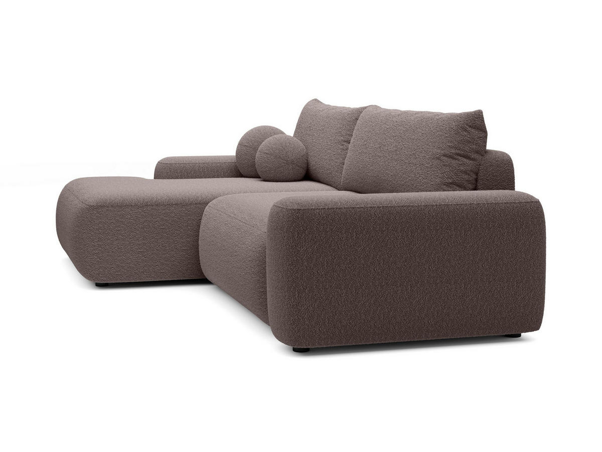 ECKSOFA RUOTA Braun Boucle-Stoff mit Schlaffunktion - Braun, Holz (264/162cm) - MASSENO