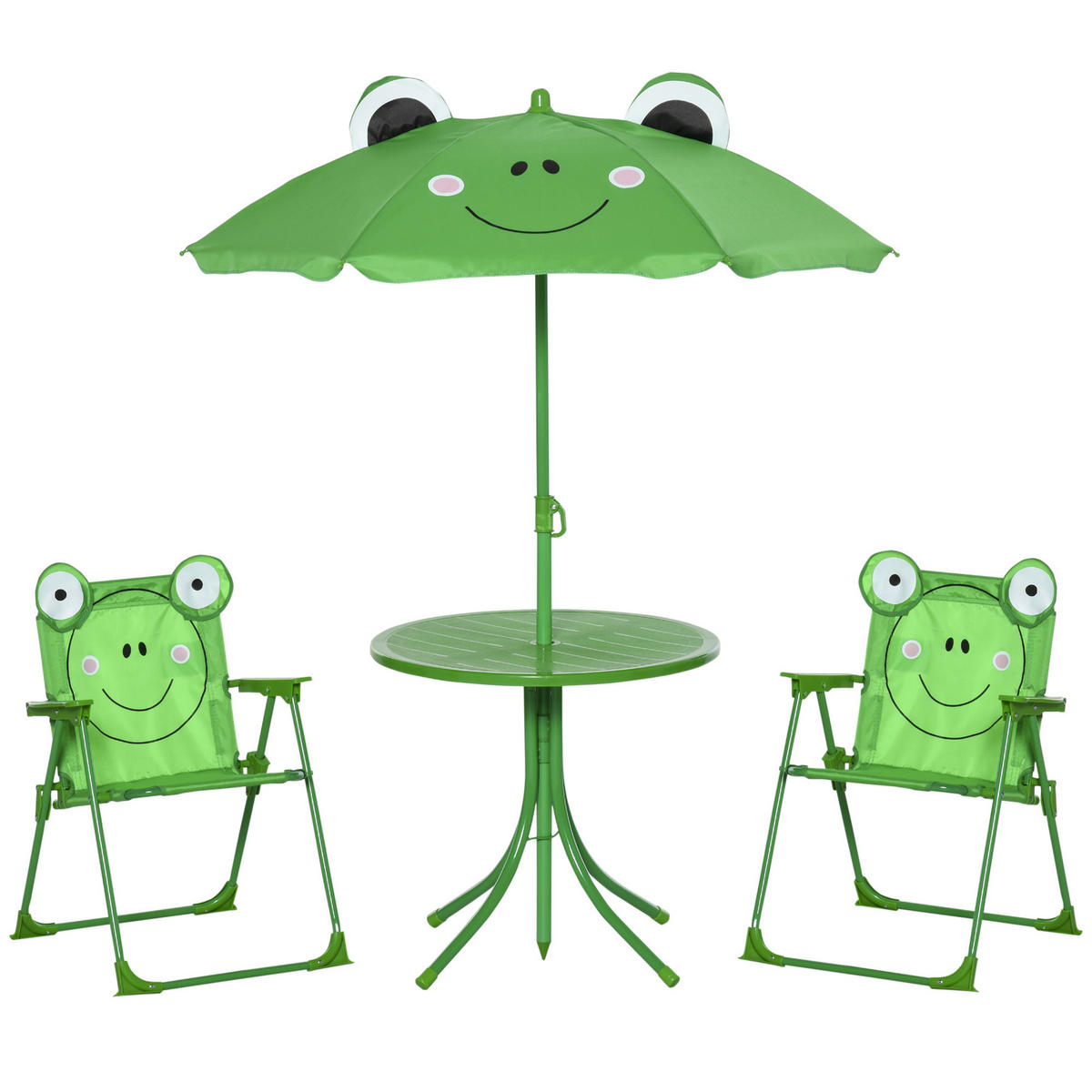 KINDERSITZGRUPPE DE-17546 Frosch-Design mit Sonnenschirm Grün - Grün, Metall (50/46/50cm) - ComfortXL