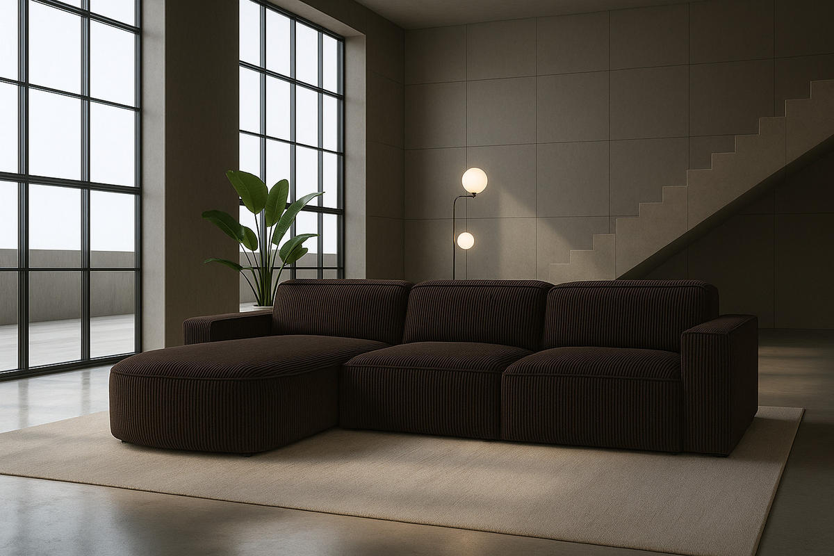 ECKSOFA Cursal Round L-Form, Stoff Poso, Braun, Links - Braun, Holz (284/166cm) - Kaiser Möbel