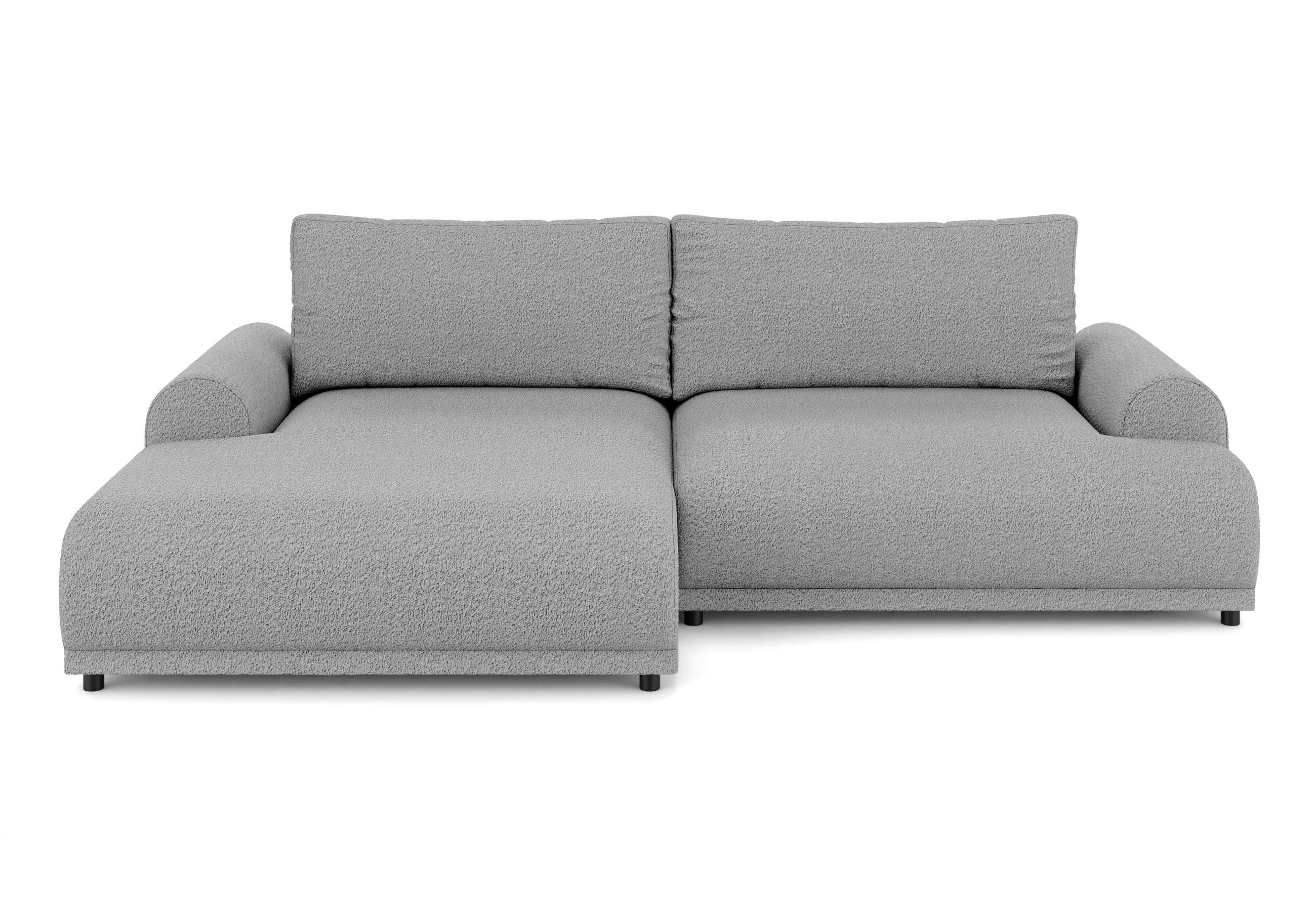 ECKSOFA mit Schlaffunktion, Bettkasten, extrabreite Ottomane links, abgerundete Armlehnen, B240/T145/H81 cm, Bezug Bouclé-Charakter Grau / 21030 - Schwarz/Grau, Kunststoff/Textil (240/145cm) - luma-home