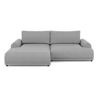 ECKSOFA mit Schlaffunktion, Bettkasten, extrabreite Ottomane links, abgerundete Armlehnen, B240/T145/H81 cm, Bezug Bouclé-Charakter Grau / 21030 - Schwarz/Grau, Kunststoff/Textil (240/145cm) - luma-home