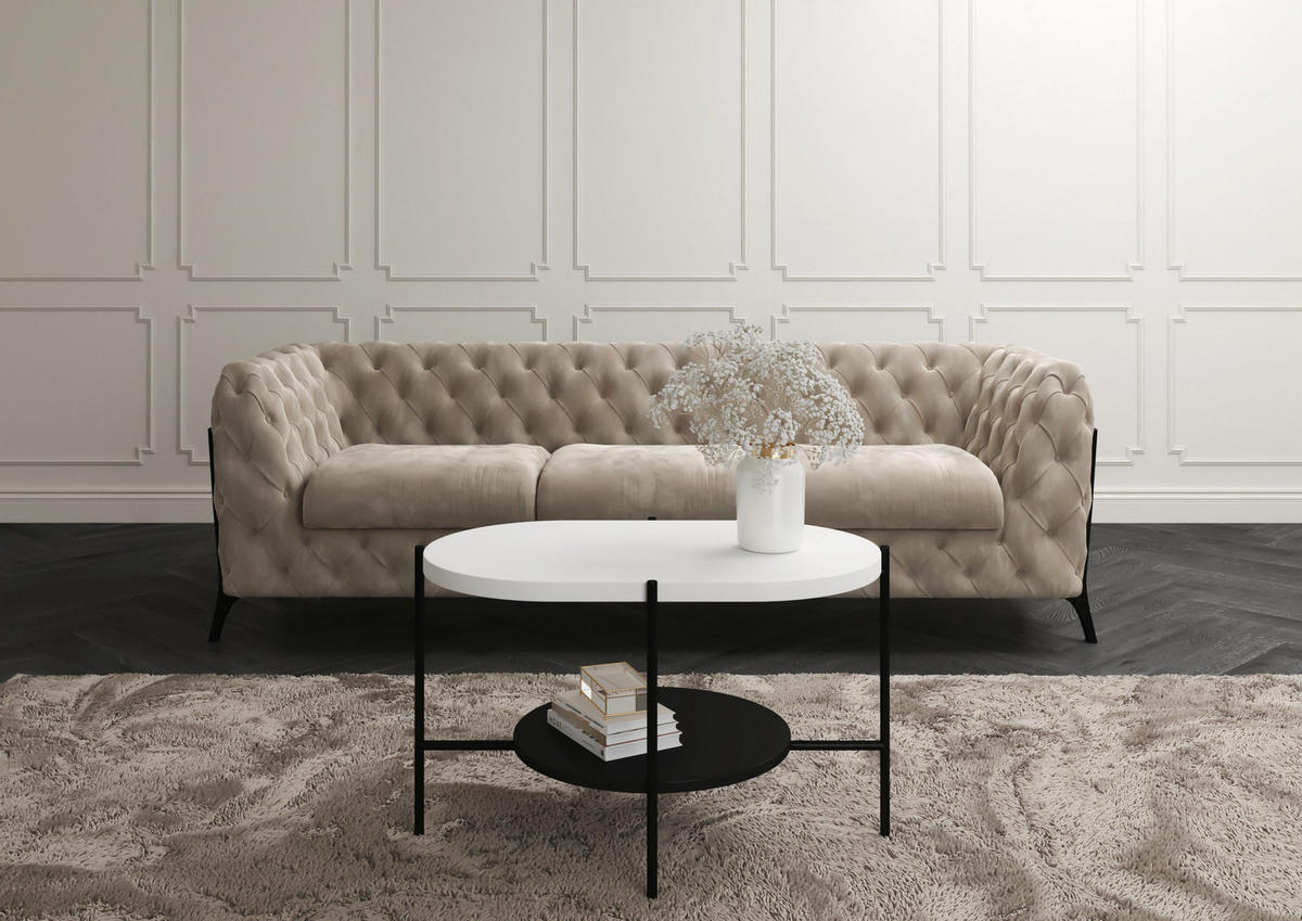 COUCHTISCH Arena Weiß, Schwarz, Oval - Schwarz/Weiß, Holzwerkstoff/Metall (50/80/50cm) - Dancan