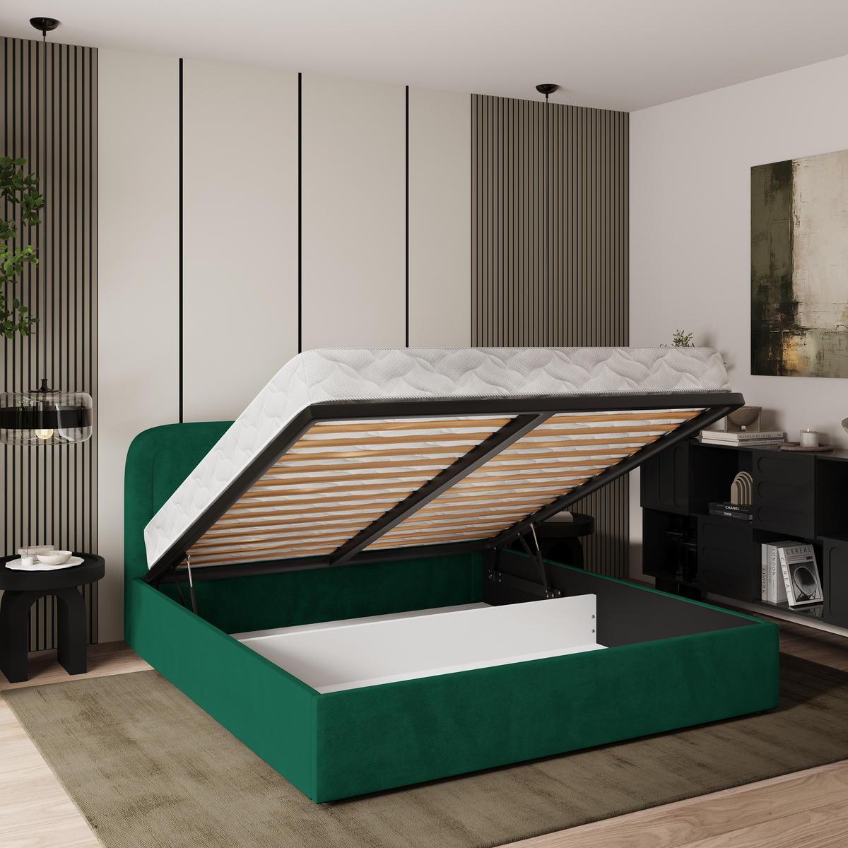 POLSTERBETT BENIRA K 120x200 cm mit Bettkästen - Grün - Grün, Holz/Textil - MASSENO