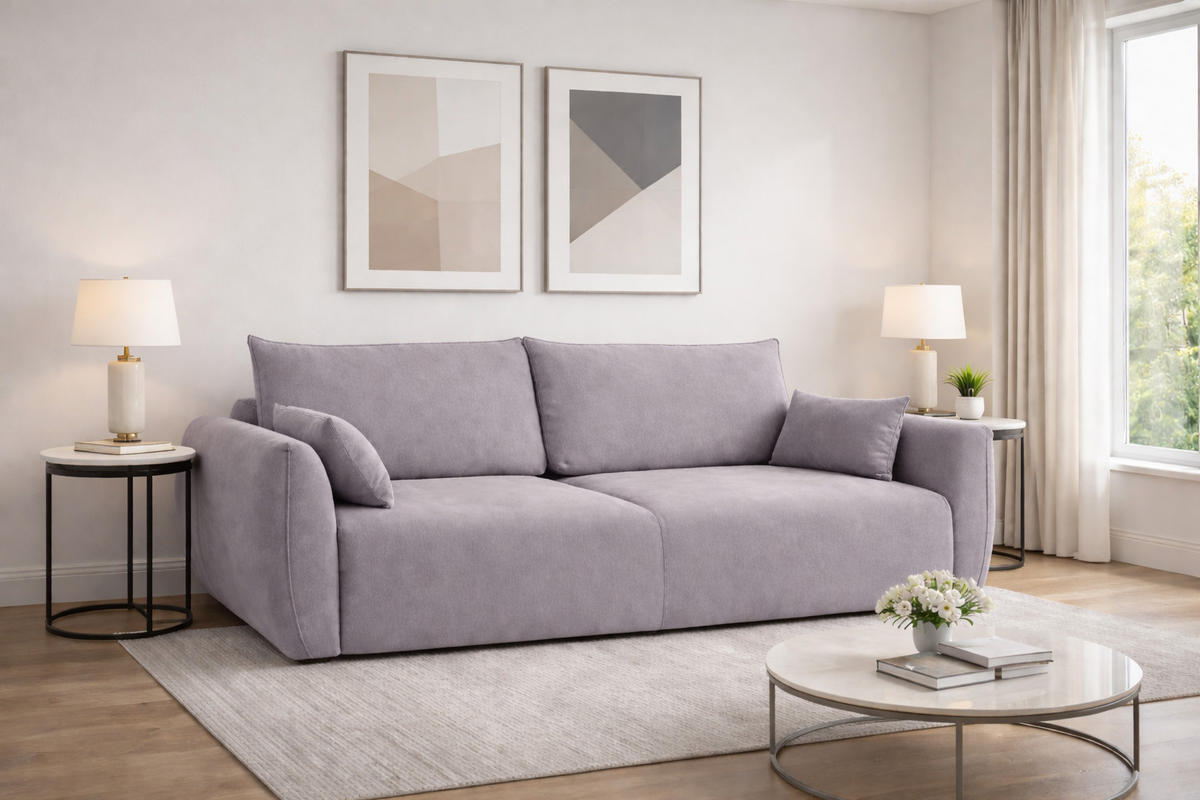 SOFA Mit Schlaffunktion Und Bettkasten, Veloursstoff Salvador, Grau, Zephira - Grau, Holz (238/87/102cm) - Kaiser Möbel