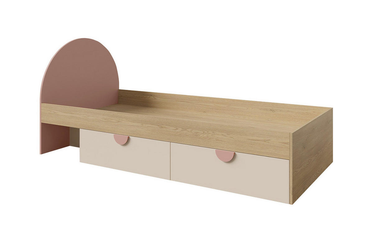 JUGENDBETT LEXO 13 90/200 cm in Eiche Cremona/Macadamia/Puderrosa - Eichefarben/Beige, Holzwerkstoff (90/200cm) - Deine Möbel 24