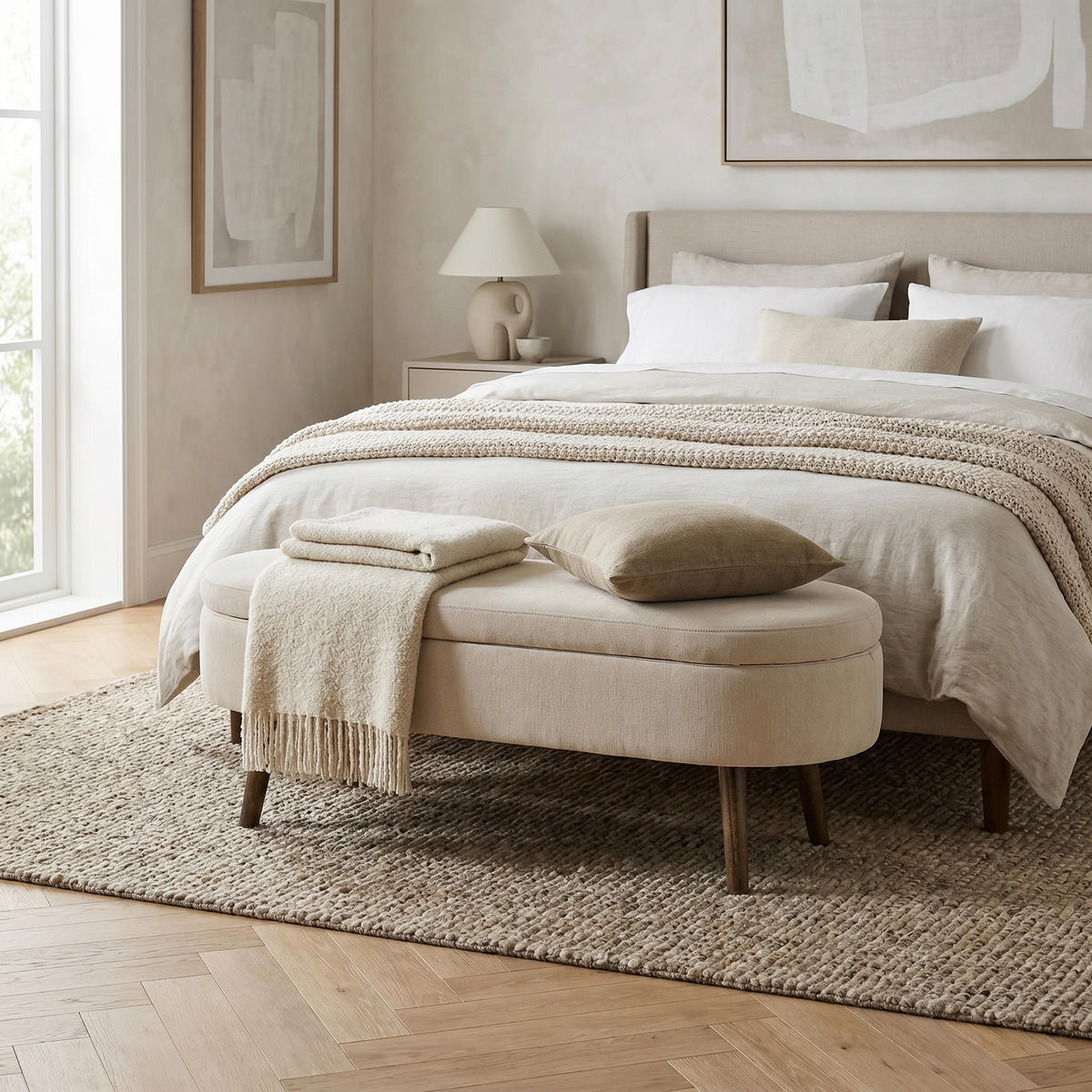 AUFBEWAHRUNGSTRUHE velvet & gold 110 cm - Beige, Textil (110/42/40cm) - Urban Meuble