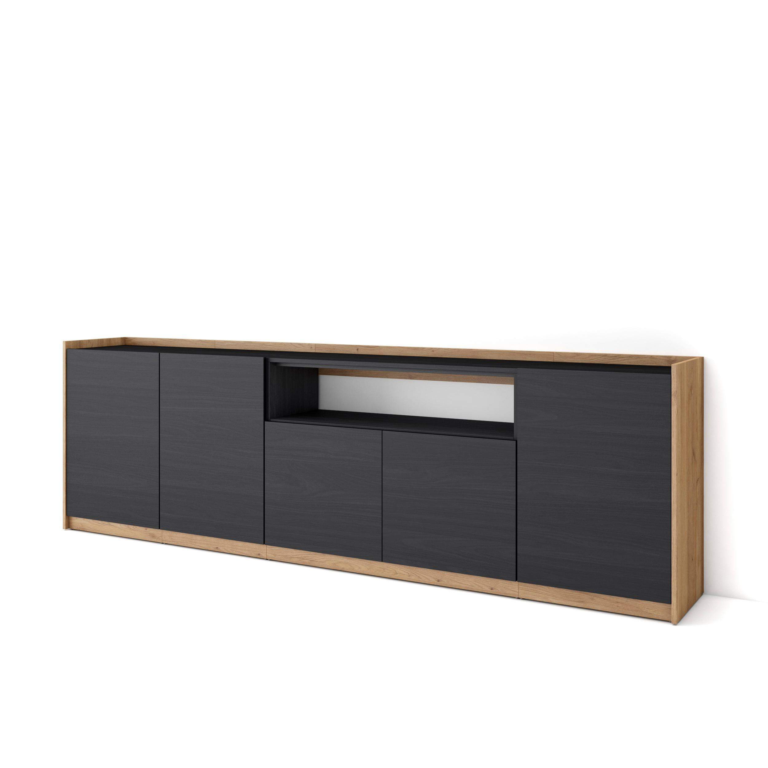 SIDEBOARD, Highboard, Schwarz Eiche, 260/37/80cm - Schwarz, Holzwerkstoff (260/80/37cm) - Skraut Home