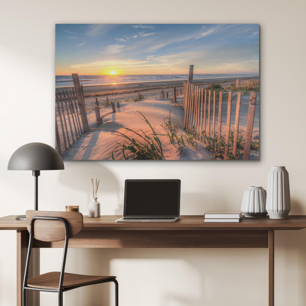 AKUSTIKPANEEL Strand - Meer - Düne - Sonnenuntergang - Landschaft 100x70 cm - Beige, Textil (100/0.9/70cm) - MuchoWow