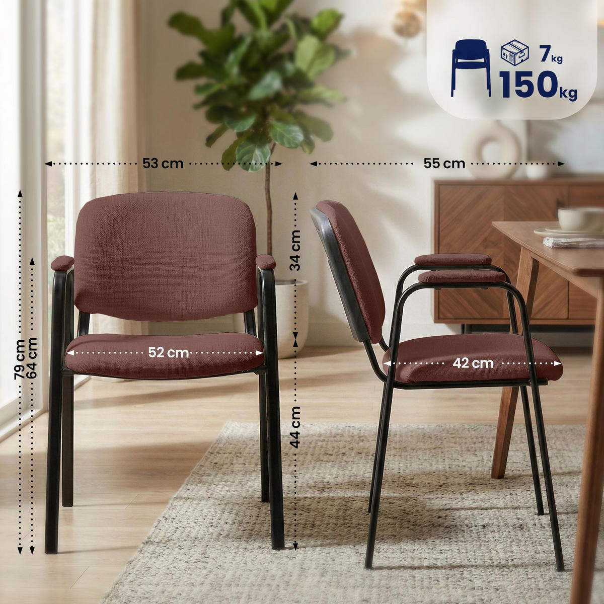 BESUCHERSTUHL Stoff Braun - Schwarz/Braun, Textil/Metall (53/79/55cm) - CLP