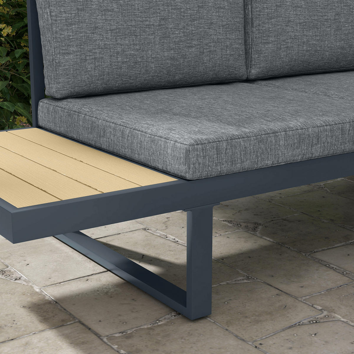 LOUNGEGARNITUR 5 Sitzplätze DE-13401 Aluminium & Holzoptik Anthrazit - Dunkelgrau, Metall - ComfortXL