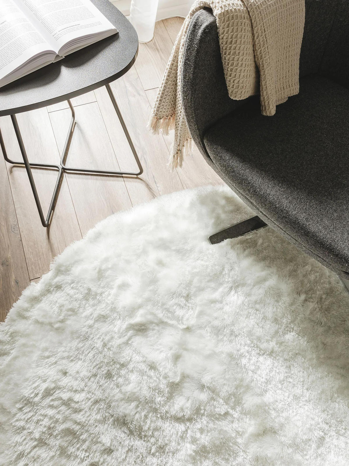 HOCHFLORTEPPICH Whisper Weiß ø 80 cm rund - Weiß, Textil (80/80cm) - benuta Nest