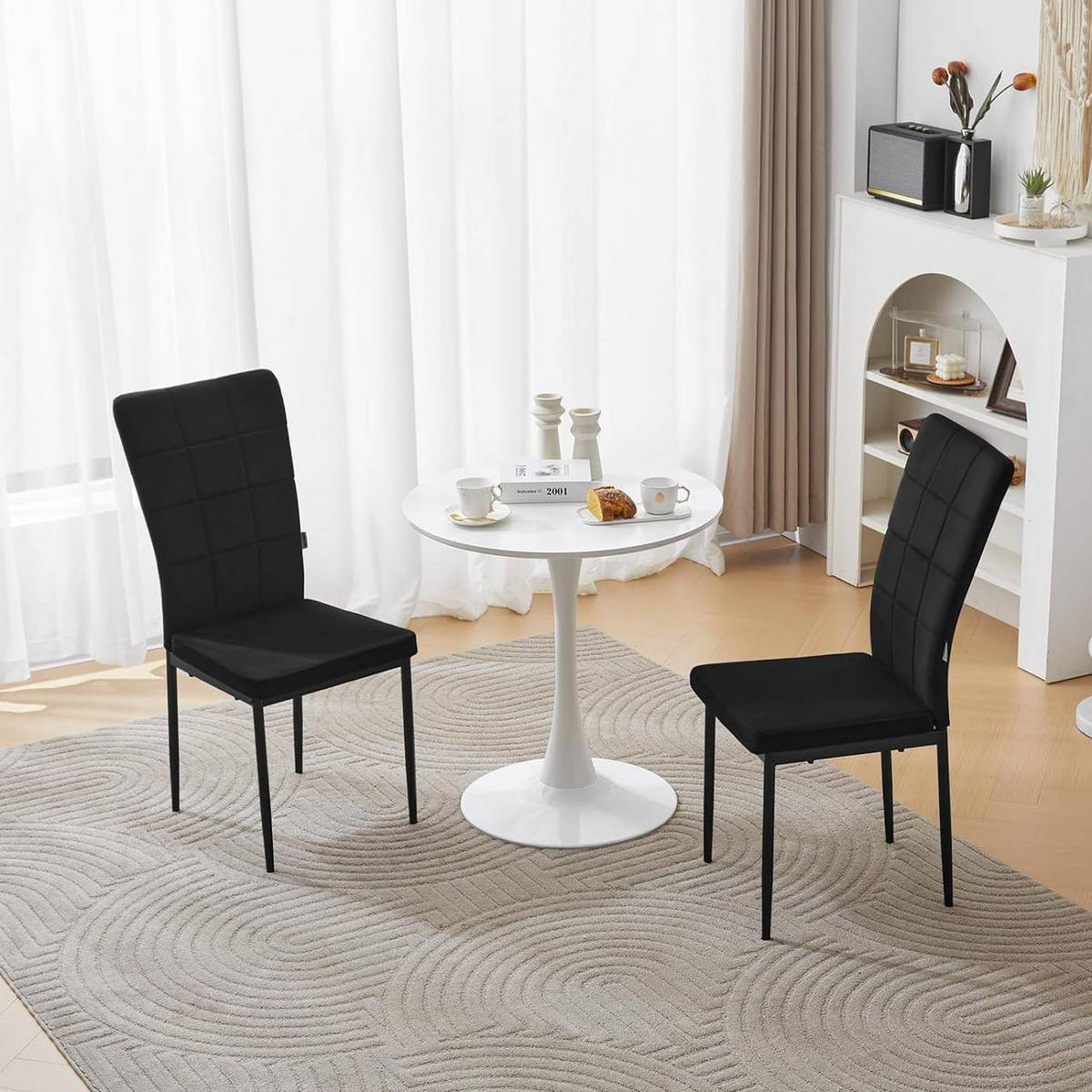 ESSZIMMERSTUHL 4er Set, aus Samt, Metallbeine, Schwarz - Schwarz, Kunststoff/Textil (43/96.5/57.5cm) - Woltu