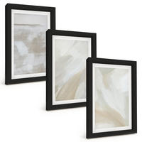 BILDER SET 3er Set - 20x30 cm Schwarzer Rahmen - Abstrakte Pinselstriche - Schwarz, Kunststoff (20/30cm) - TULUP