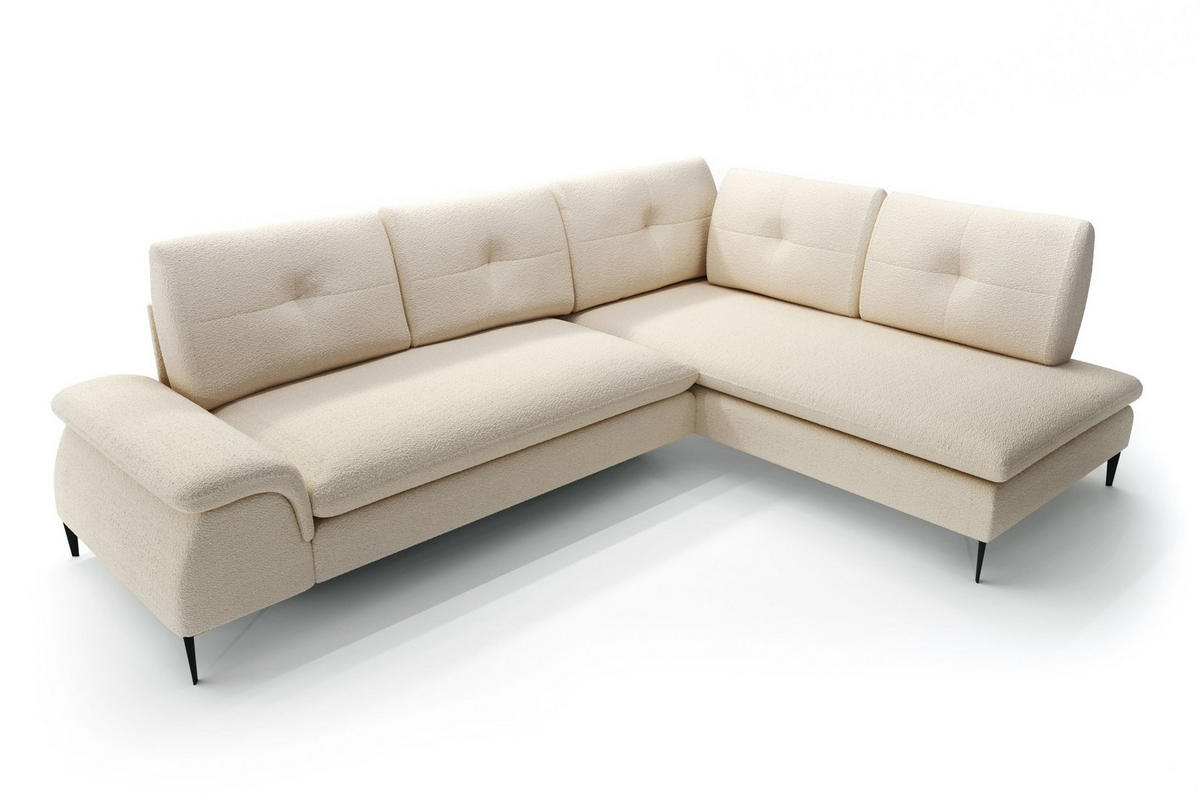 ECKSOFA BREZZA Beige Plüsch-Stoff mit Schlaffunktion - Beige, Holz (274/205cm) - MASSENO