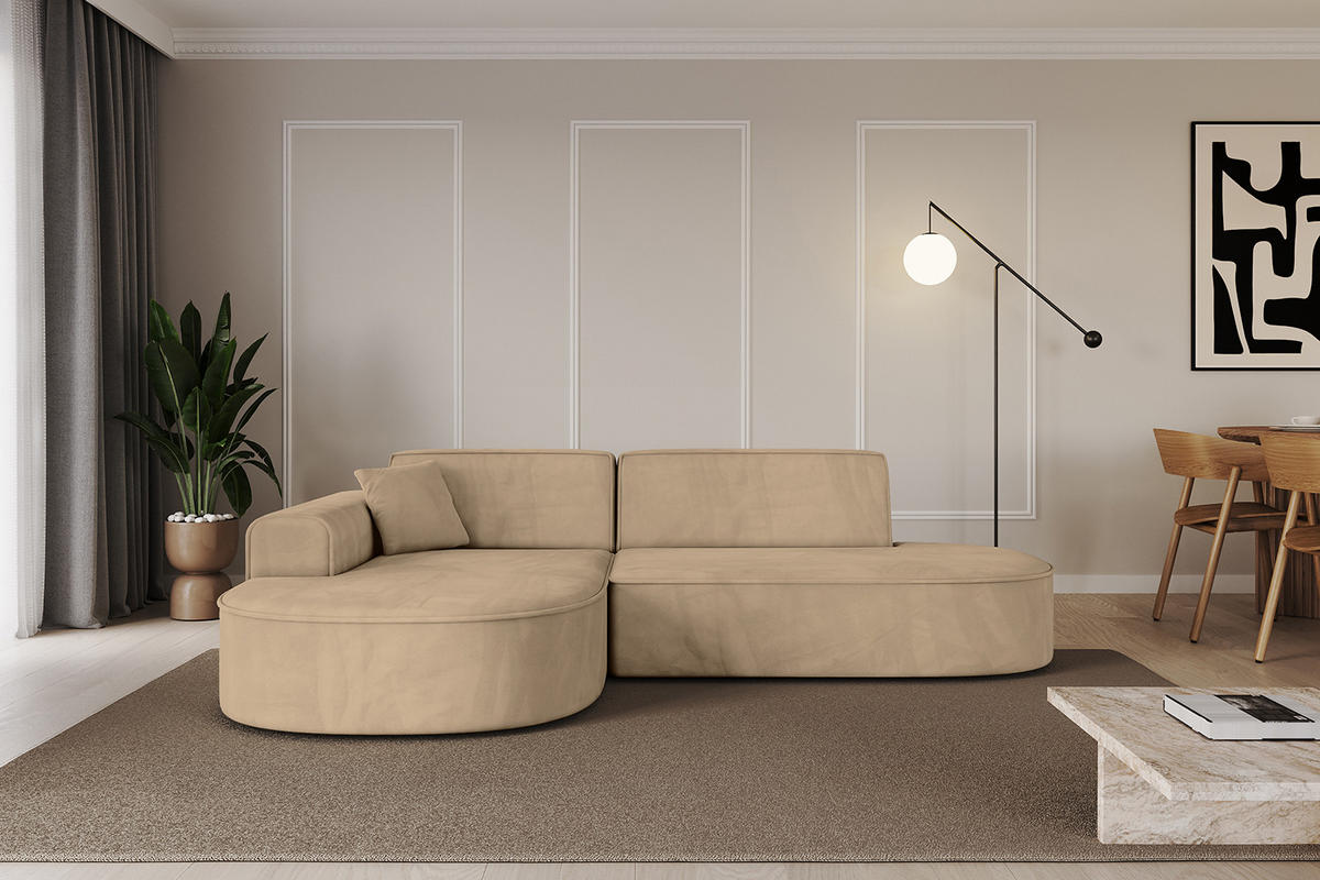 ECKSOFA Ottomane Links MARI-L1 - 243x171x79 cm Taupe Velours - Taupe/Schwarz, Holzwerkstoff/Kunststoff (243/171cm) - ALTDECOR