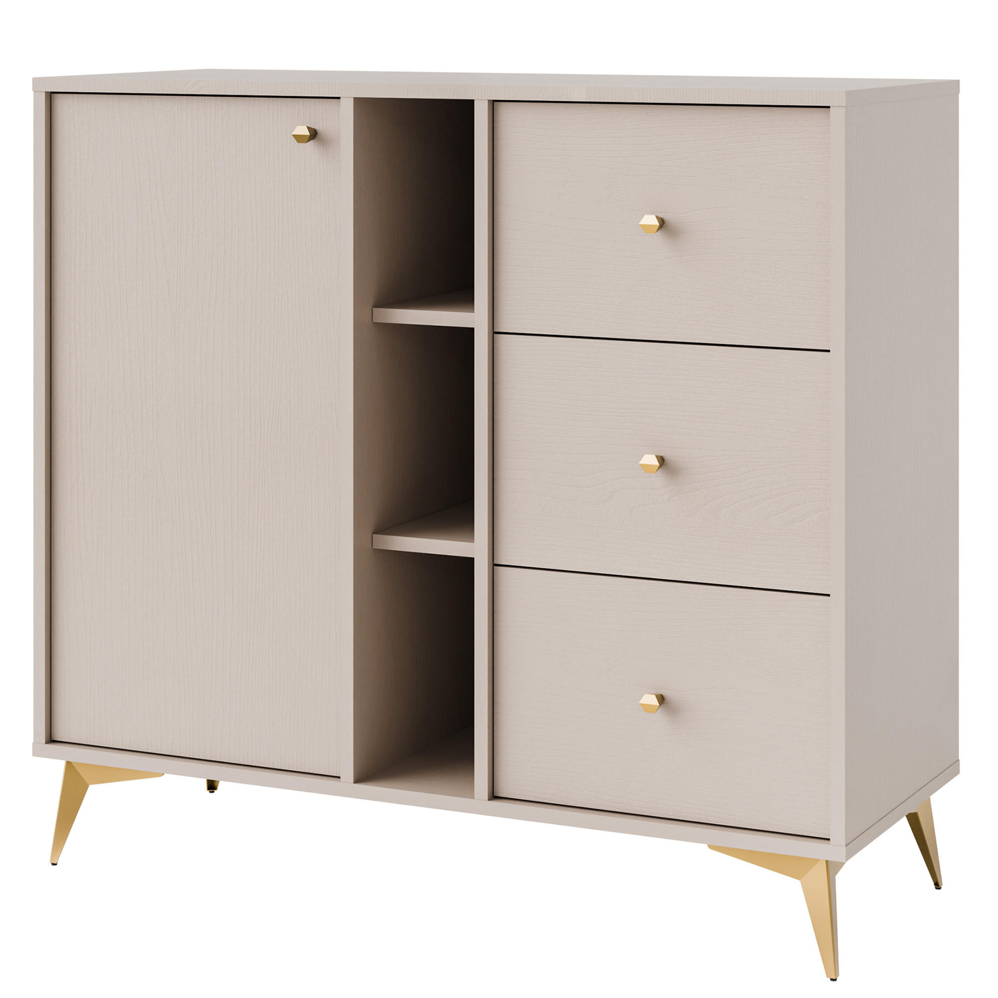 KOMMODE FLOREN, Creme/Gold - Creme, Holzwerkstoff/Metall (100.2/93.5/40.8cm) - KONSIMO®