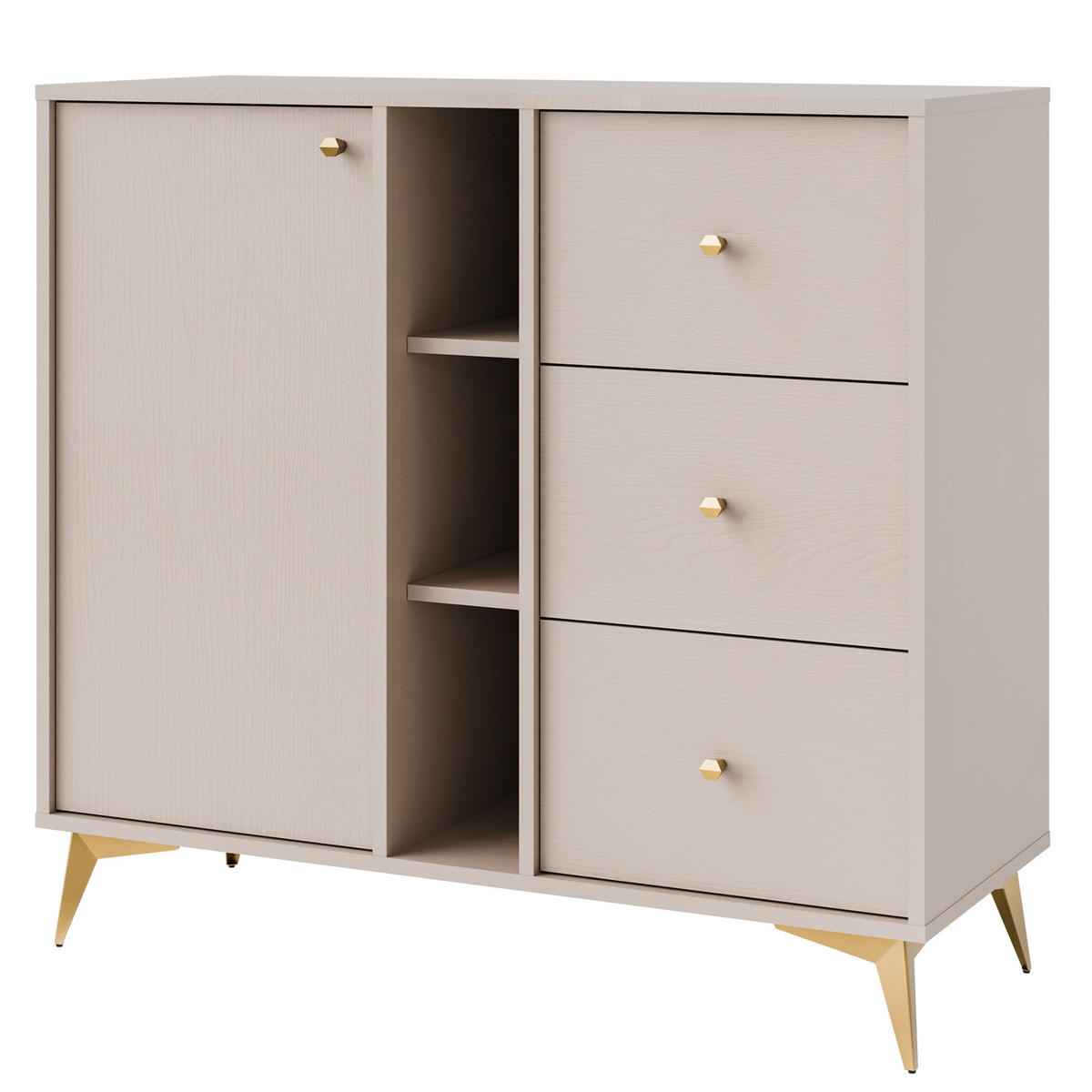 KOMMODE FLOREN, Creme/Gold - Creme, Holzwerkstoff/Metall (100.2/93.5/40.8cm) - KONSIMO®
