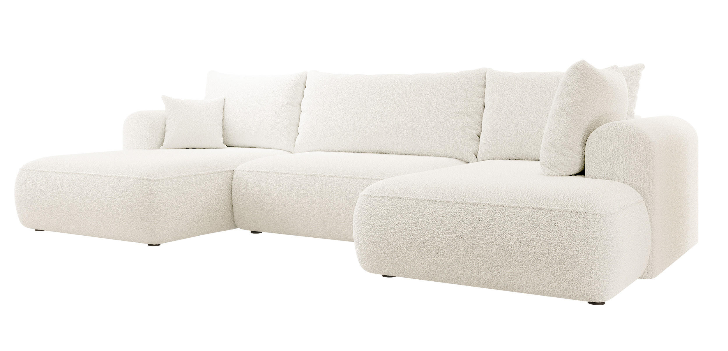 WOHNLANDSCHAFT Ovo Creme Boucle - Creme/Schwarz, Textil (375/95/185cm) - Selsey