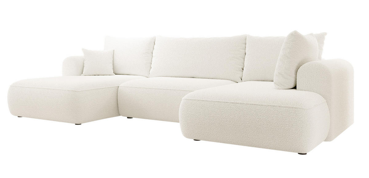 WOHNLANDSCHAFT Ovo Creme Boucle - Creme/Schwarz, Textil (375/95/185cm) - Selsey