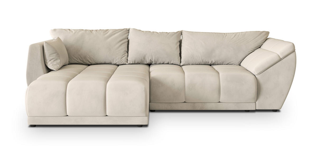 ECKSOFA ORENTI L-S Creme Velours-Stoff mit Schlaffunktion - Creme, Holz (287/182cm) - MASSENO