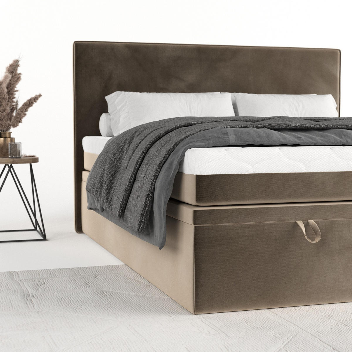 BOXBETT Zalla 180/200 cm Taupe im Paros Stoff - Taupe/Schwarz, Holz/Holzwerkstoff (180/200cm) - AltaBeds
