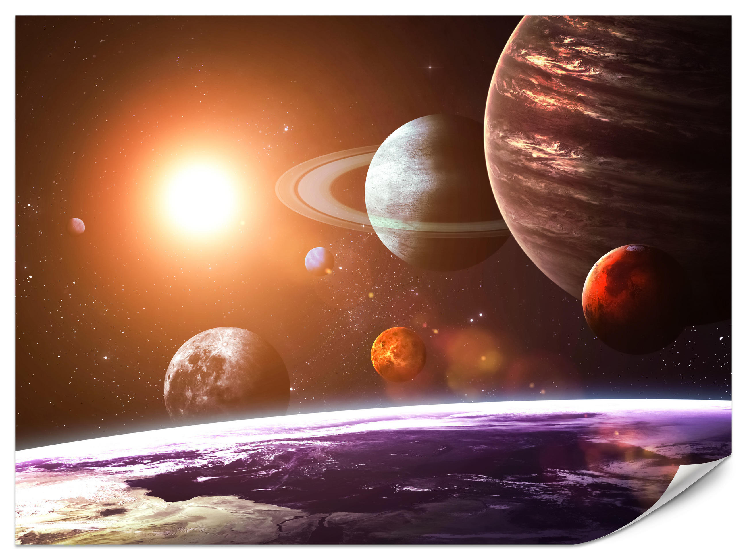 FOTOTAPETE für Büro Sonnensystem Planeten Blick Sterne 350x256 - Gelb/Violett, Papier (350/256cm) - Muralo