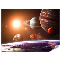 FOTOTAPETE für Büro Sonnensystem Planeten Blick Sterne 350x256 - Gelb/Violett, Papier (350/256cm) - Muralo