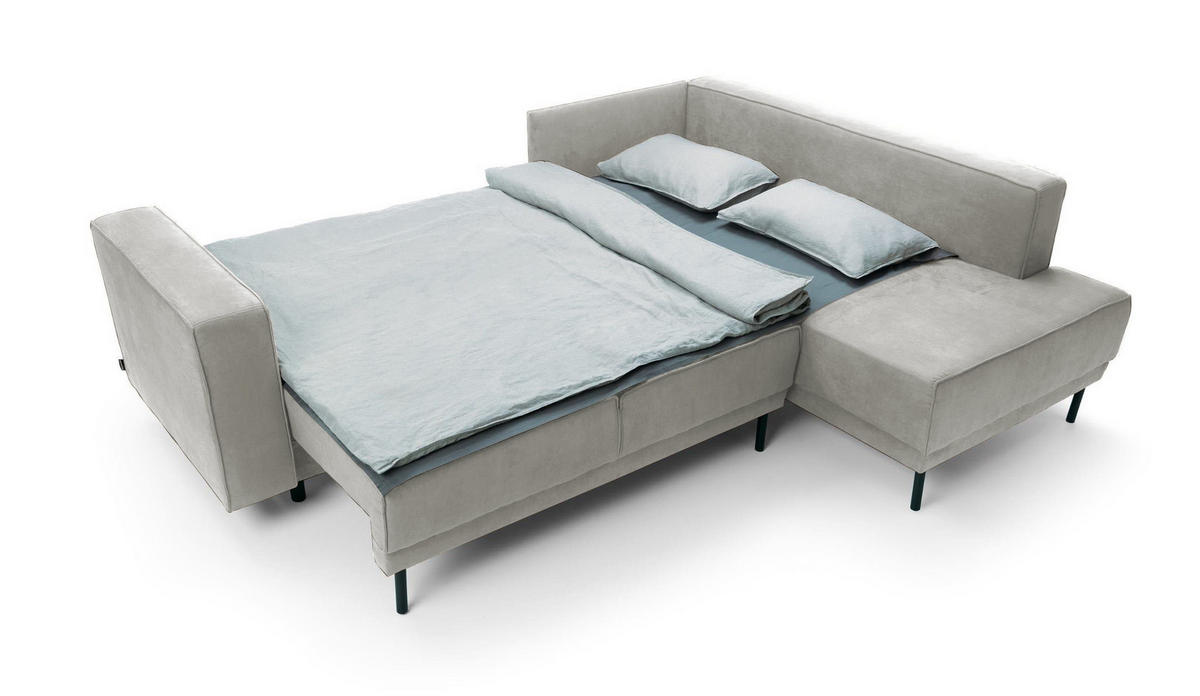 ECKSOFA Rodario Hellgrau Velours - Hellgrau/Schwarz, Textil/Metall (247/187cm) - Selsey