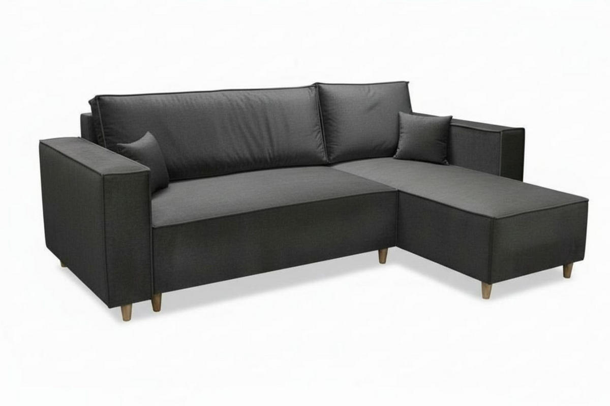 ECKSOFA RIO mit Schlaffunktion und Bettkasten, Farbe: Dunkelgrau, Velourstoff, Ottomane Universal - Dunkelgrau, Textil (249/142cm) - Marpur