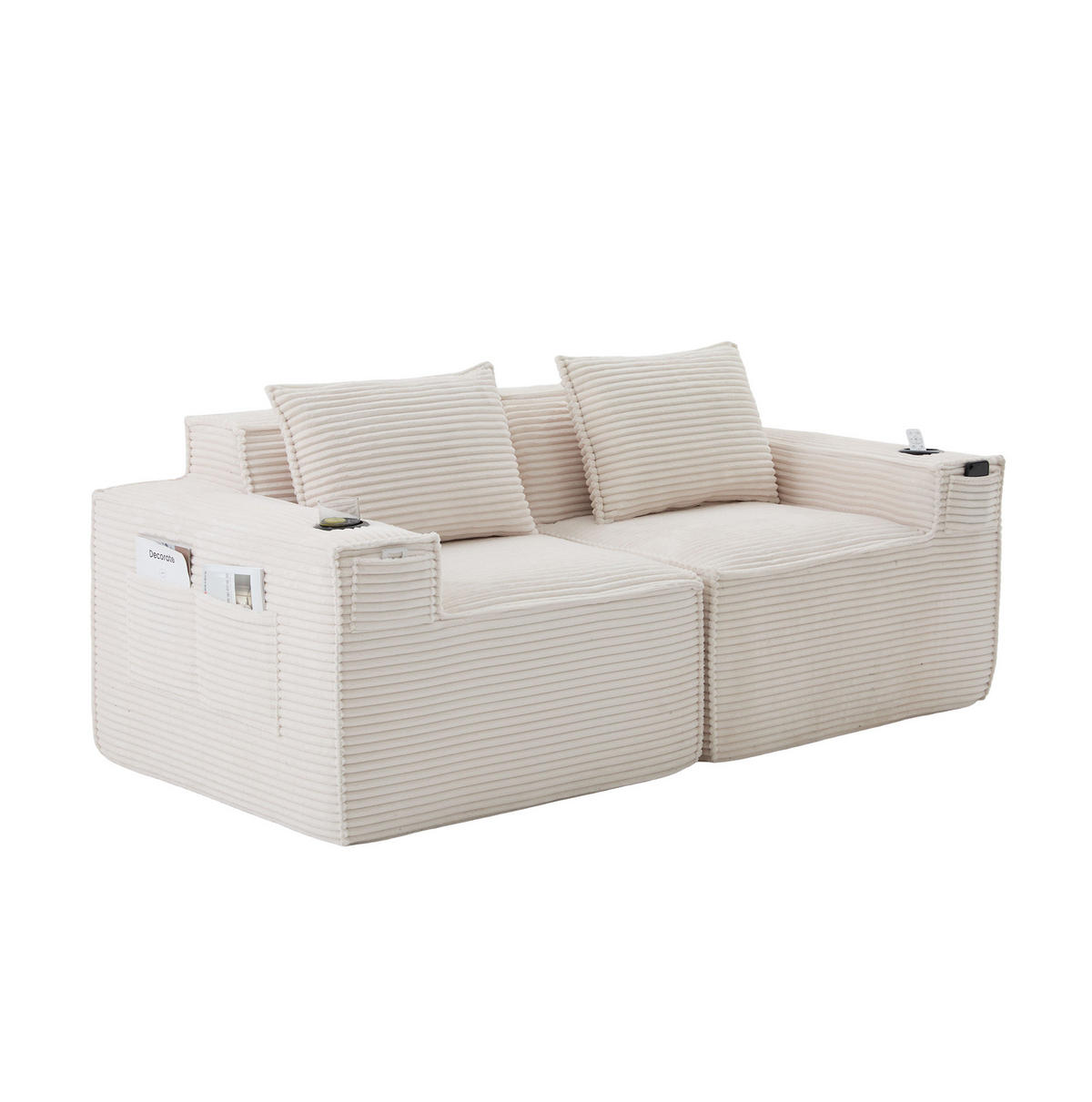 SOFA 2-Sitzer modular mit Getränkehaltern 188 cm Beige - Beige, Kunststoff (188/75/90cm) - Meubliv