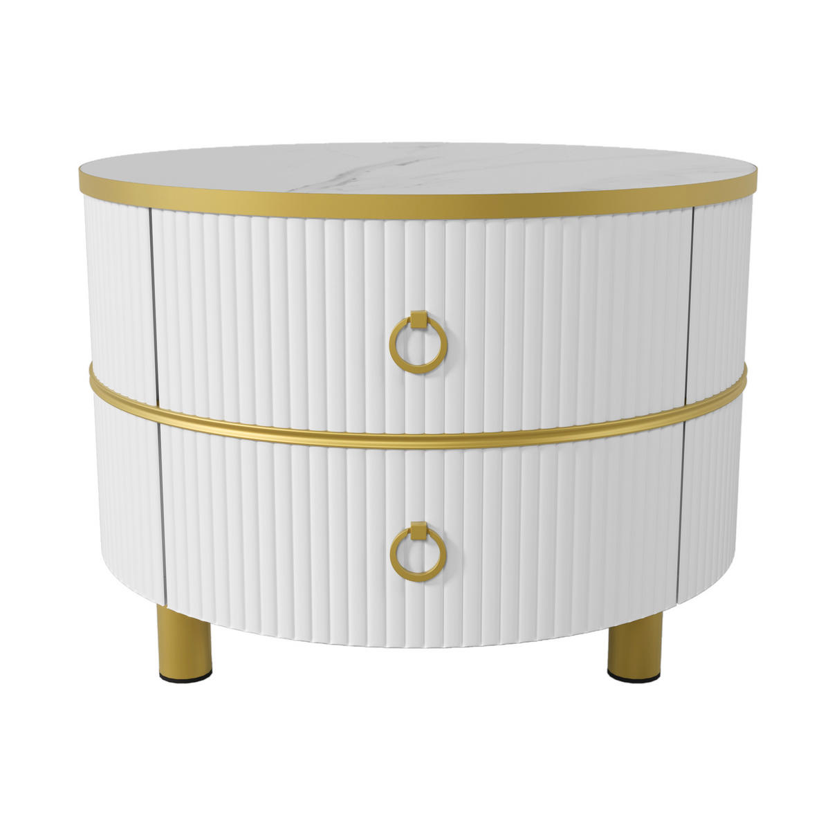 COUCHTISCH 70/70/46 cm und Beistelltisch 50/50/40 cm weiß mit Marmormuster - Goldfarben, Holzwerkstoff (70/70/46cm) - OKWISH