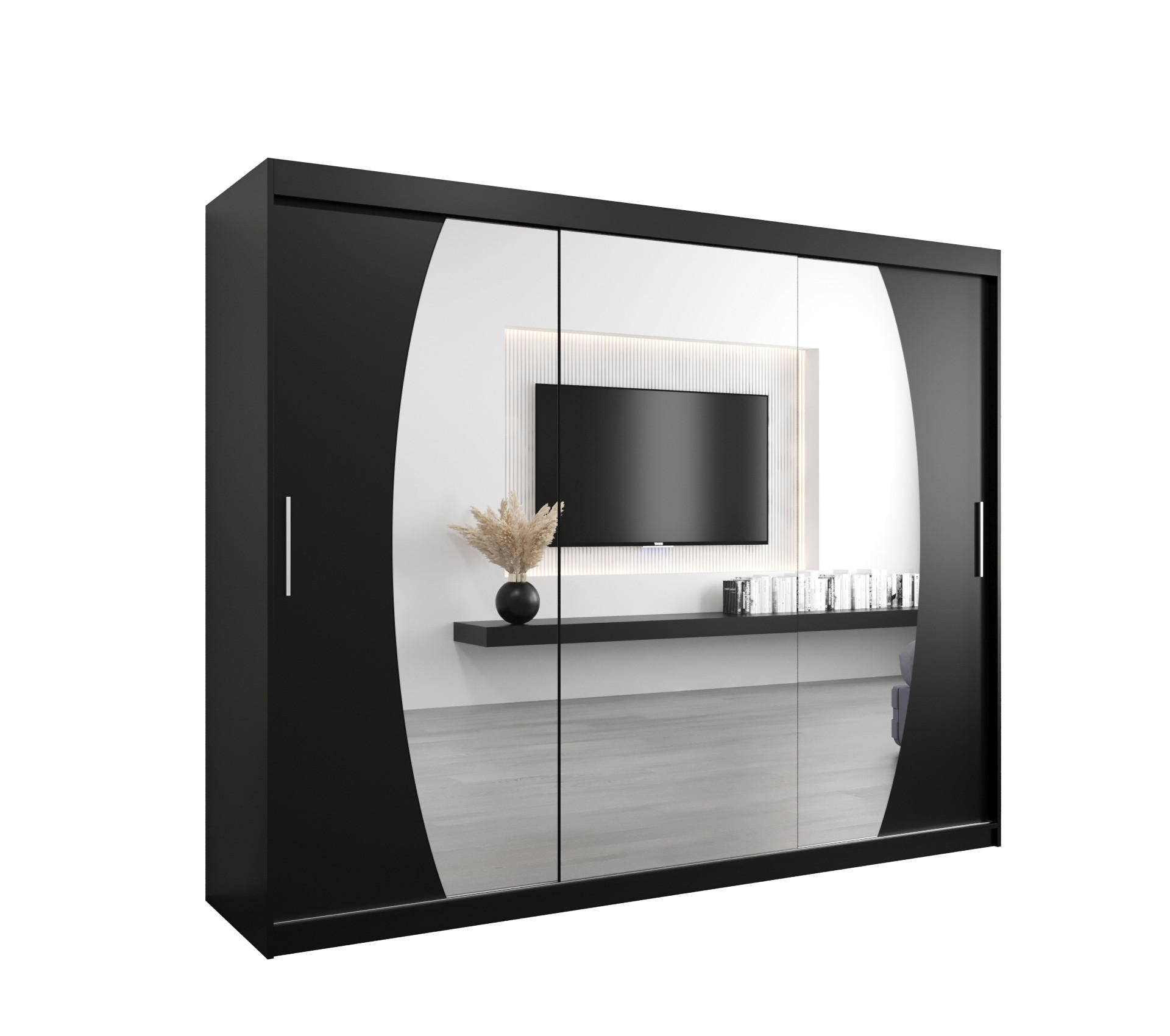 Abiks Möbel Schwebetürenschrank Schwarz, Schwarz 250x200x62 cm