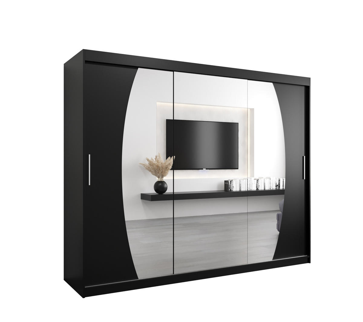 SCHWEBETÜRENSCHRANK 200/250/62 3-türig - Silberfarben/Schwarz, Holz/Kunststoff (250/200/62cm) - MÖBEL KRYSPOL