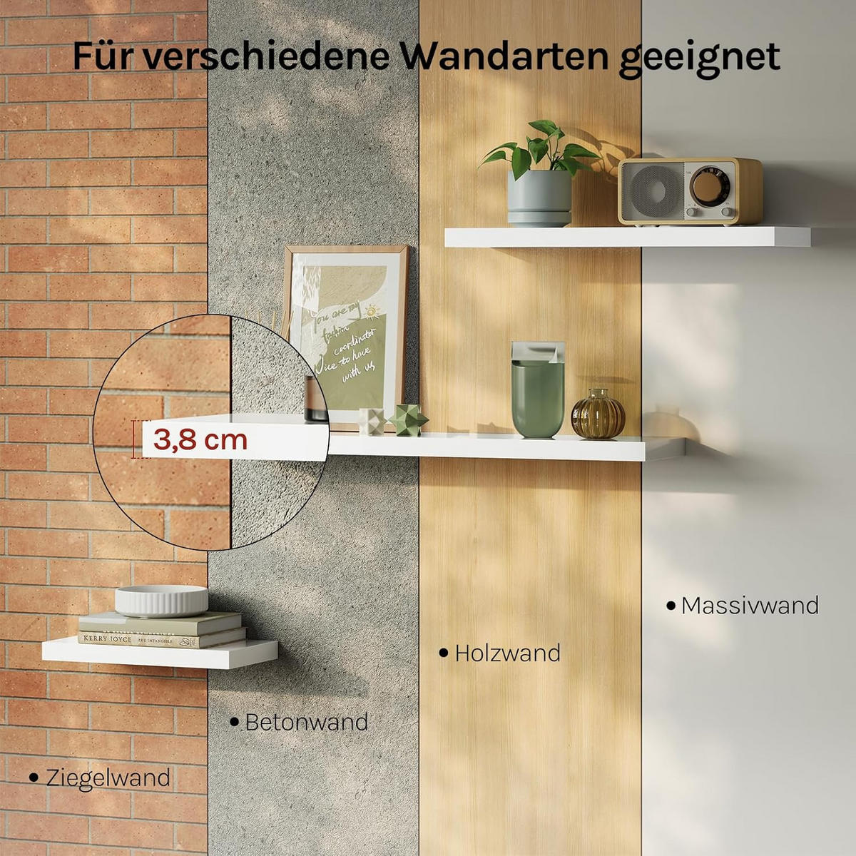 WANDREGAL Freischwebend Weiß 100B x 22,9L x 3,8H - Weiß Hochglanz, Holz (100/3.8/22.9cm) - Woltu