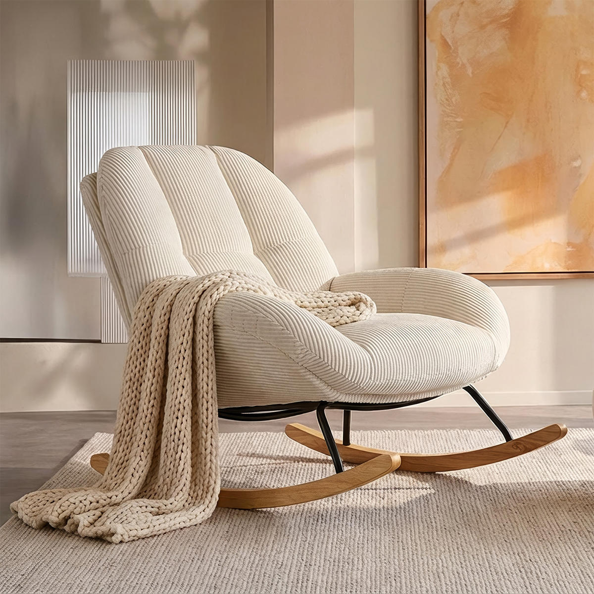 SCHAUKELSTUHL Relaxsessel Gepolstert Mit Cord-Bezug In Beige - Beige, Textil (79/84/111cm) - Meubles Cosy