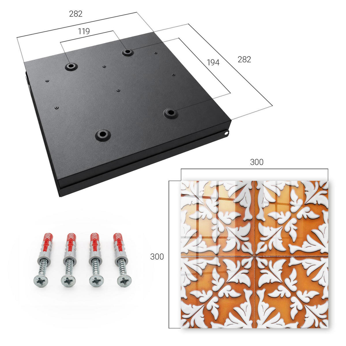 SCHLÜSSELBOX Schwarz 30x30 cm- Türöffnung nach rechts - Pflanzenmotiv - Orange, Metall (30/30/5cm) - TULUP
