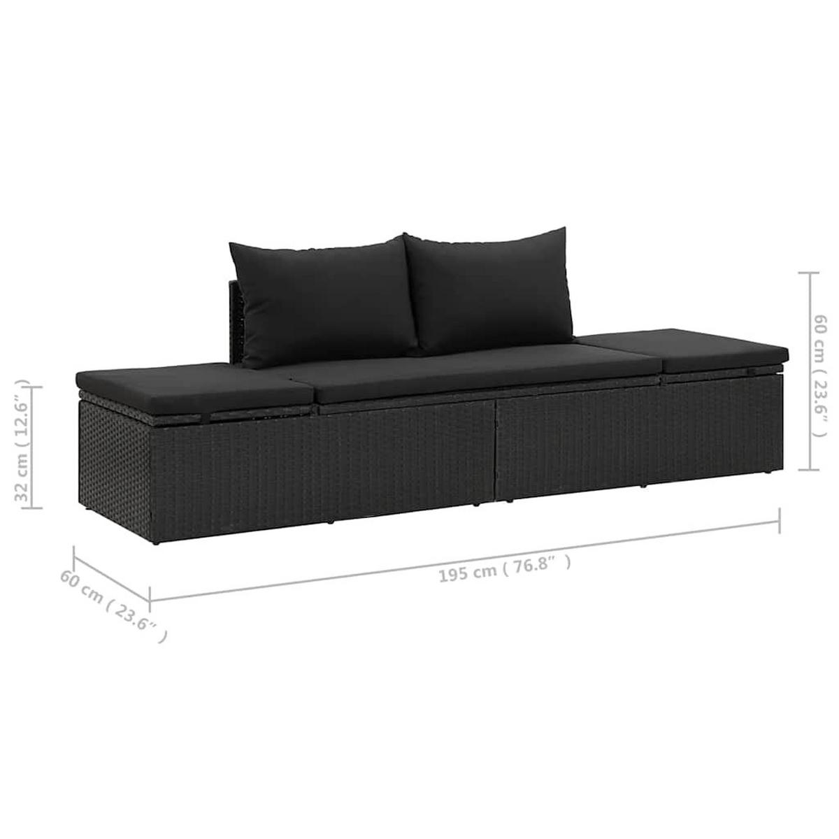 SONNENLIEGE Mit Auflage Poly Rattan Schwarz - Schwarz/Grau, Kunststoff/Textil (60/60/195cm) - vidaXL
