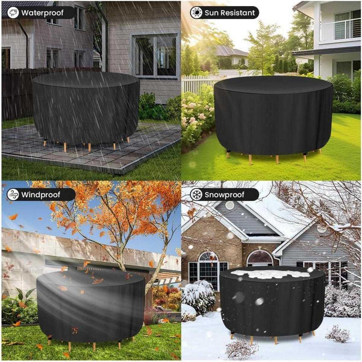 ABDECKHAUBE Gartentisch Rund 190 x 80 cm Wasserdicht - Schwarz, Kunststoff (80/80/190cm)