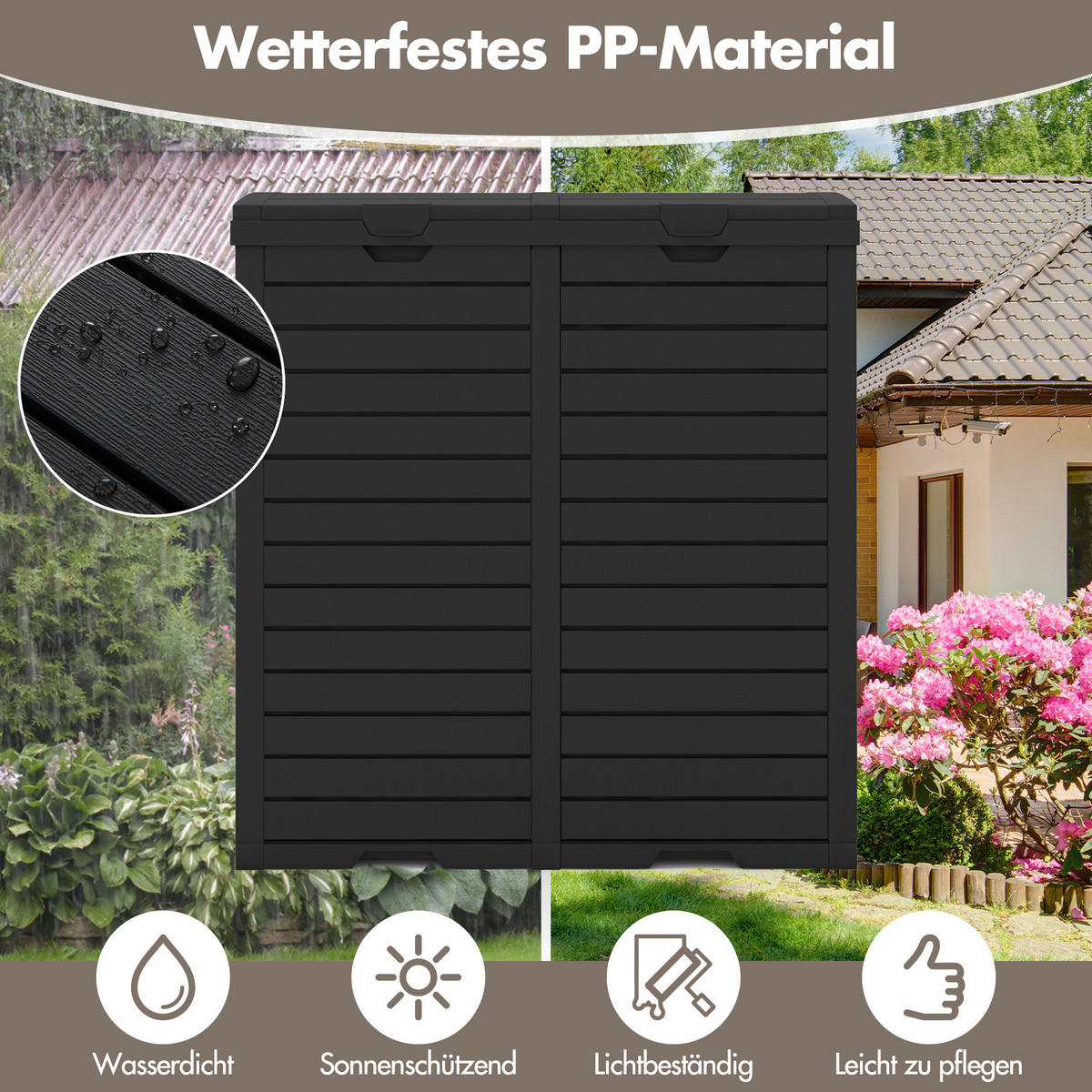 POPELNICE 235L s odpadkovým košem černá - černá, plast (77/86/40cm) - COSTWAY