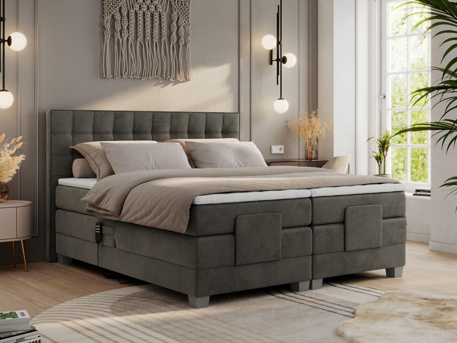BOXBETT ELEKTRO 180/200 Dunkelgrau Velvet - H3 - Dunkelgrau, Holz/Textil (180/200cm) - MKS
