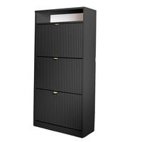 SCHUHSCHRANK Mia, Schwarz mit goldenem Griff - Goldfarben/Schwarz, Holzwerkstoff (60/125/24cm) - Bettso