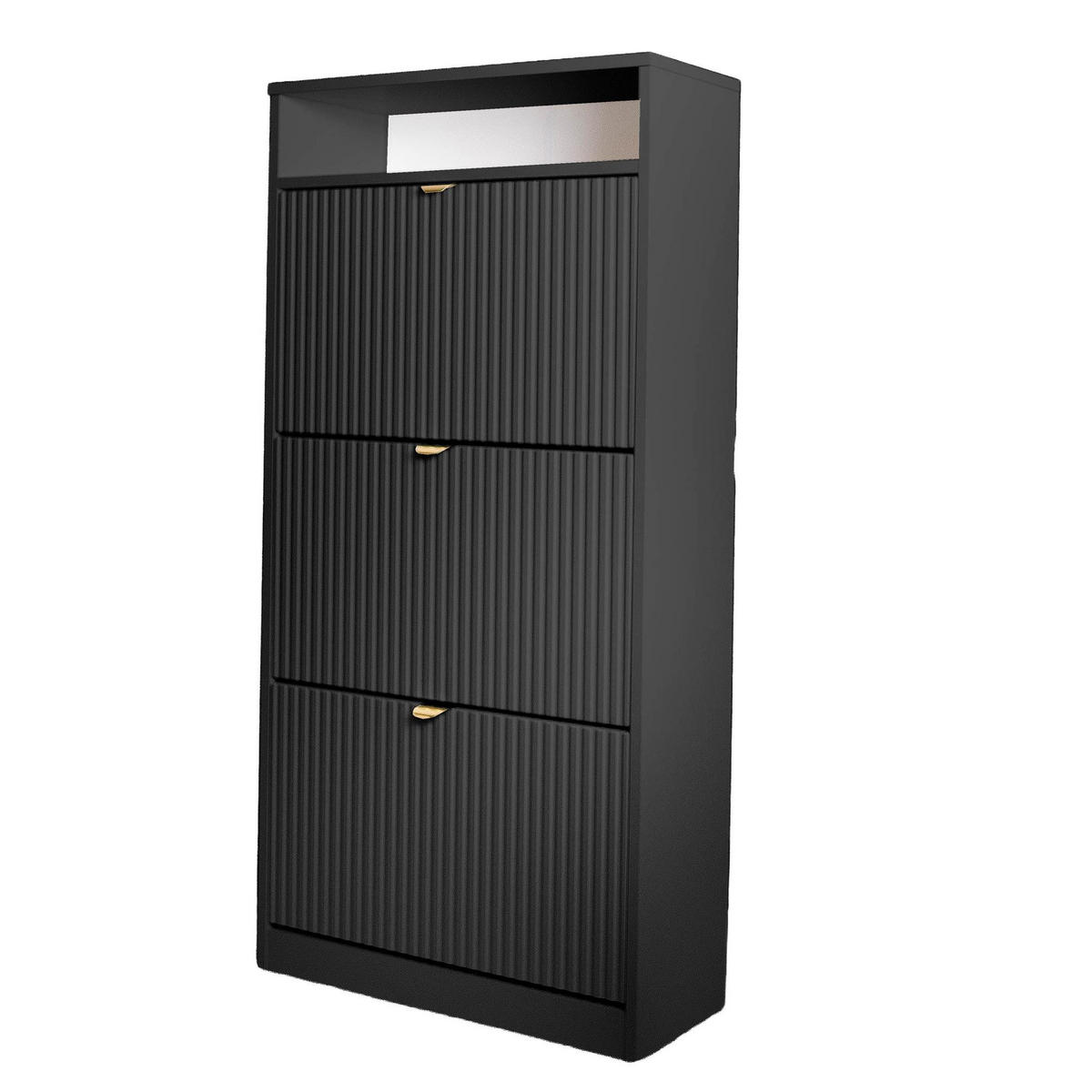 SCHUHSCHRANK Mia, Schwarz mit goldenem Griff - Goldfarben/Schwarz, Holzwerkstoff (60/125/24cm) - Bettso