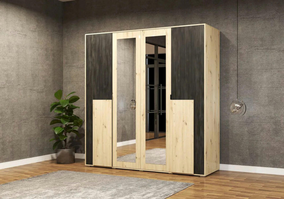 DREHTÜRENSCHRANK - Malezja Artisan + Zirbelkiefer - Eiche Artisan, Holzwerkstoff/Metall (200/208/65cm) - Möblo