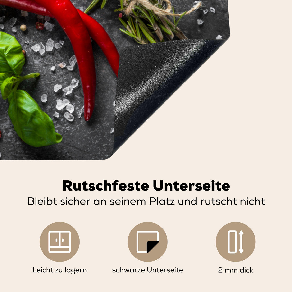 HERDABDECKPLATTE Pfeffer - Kräuter - Gewürze - Beton 76x51 cm - Rot, Kunststoff (76/51.5/0.2cm) - MuchoWow