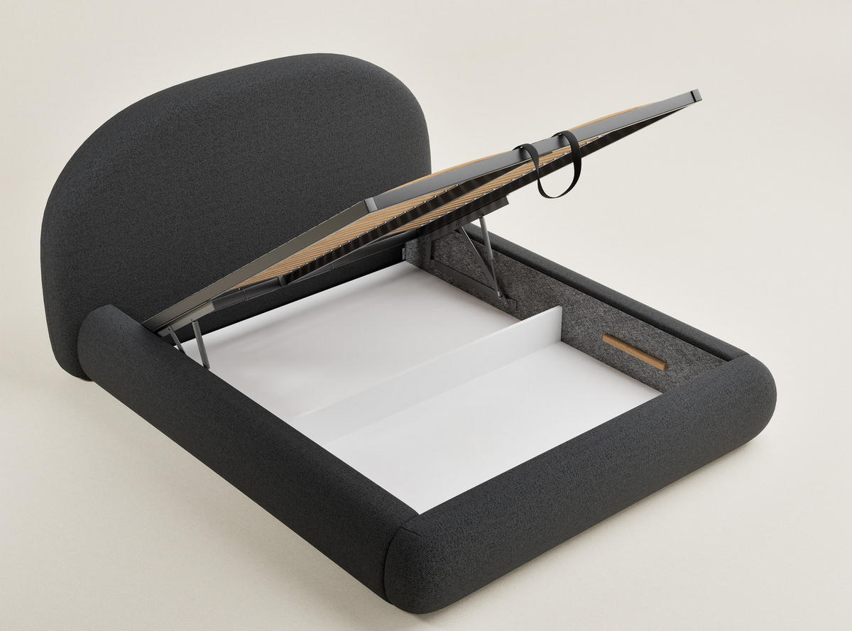 POLSTERBETT Maumere Graphit 160/200 cm im Webstoff - Schwarz/Graphitfarben, Holz/Holzwerkstoff (160/200cm) - Maison de Reve