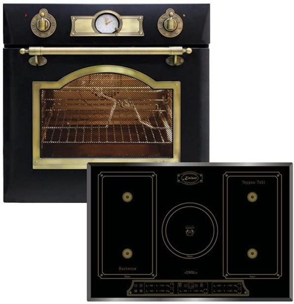 BACKOFEN-SET Elektro Einbau Backofen 60 cm EH 6355 Em+KCt 7797 FIEm Induktionskochfeld 77cm Schwarz - Schwarz, Metall (59.4/59.4/57.5cm) - Kaiser Küchengeräte
