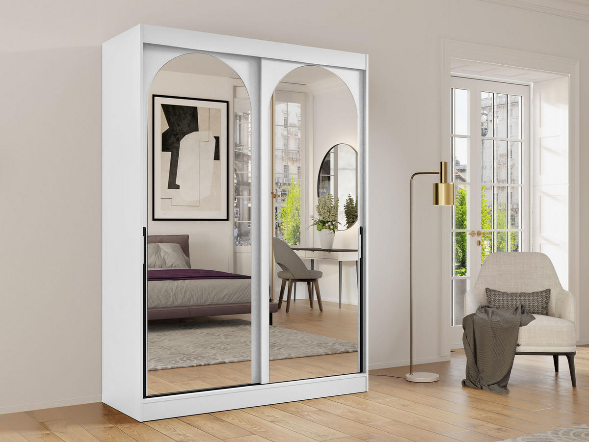 SCHIEBETÜRENSCHRANK Modin 150 - Schwarz/Weiß, Holzwerkstoff/Kunststoff (150/216/65cm) - MIRJAN24