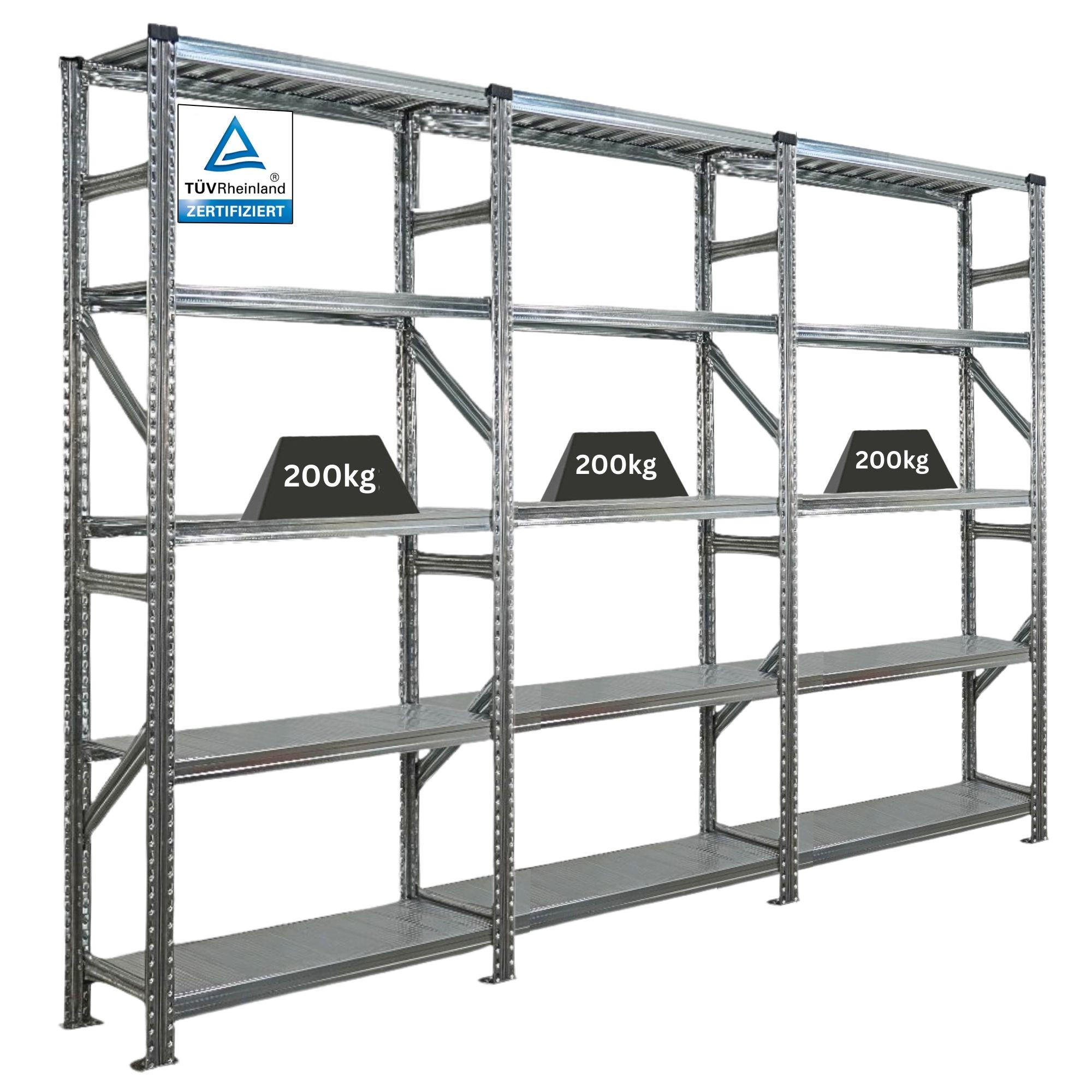 FACHBODENREGAL PROXIMO 200x270x32cm 5 Ebenen Beidseitig nutzbar Verzinkt - Silberfarben, Metall (270/200/32cm) - PROREGAL