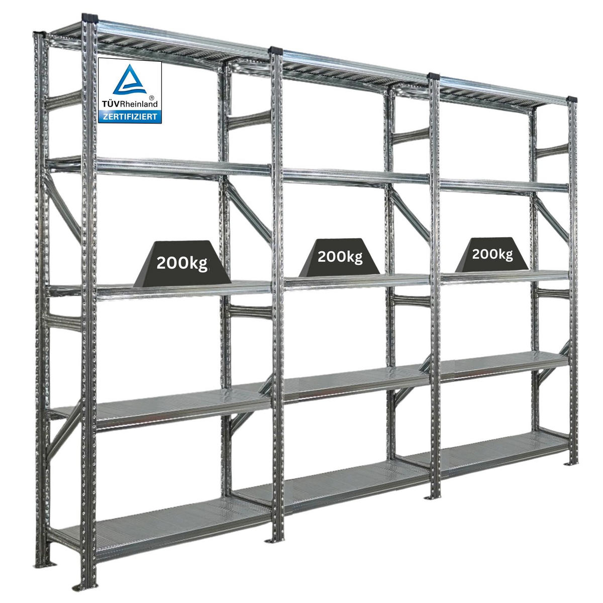 FACHBODENREGAL PROXIMO 200x270x32cm 5 Ebenen Beidseitig nutzbar Verzinkt - Silberfarben, Metall (270/200/32cm) - PROREGAL